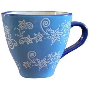 1 Vtg Temp-Tations by Tara - Blue Ovenware - QVC- 12oz Floral Lace Cup Mug